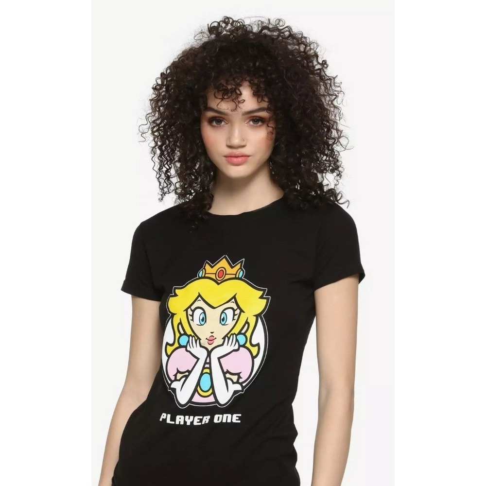 Official NINTENDO Princess Peach 100% Cotton Ladies Size L  Black T-Shirt‎ #055
